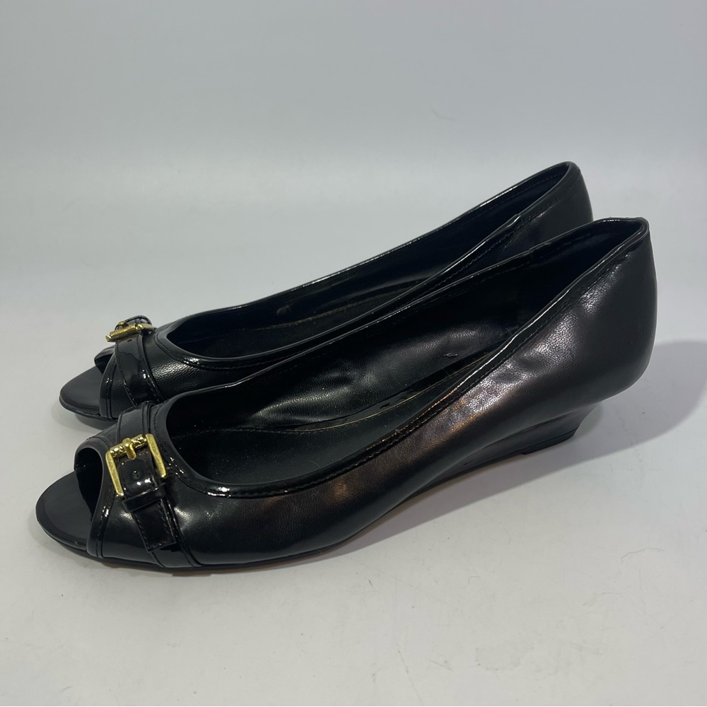 Lauren Ralph Lauren size 6B Black Madison Wedge Peep Toe Heels Pumps
